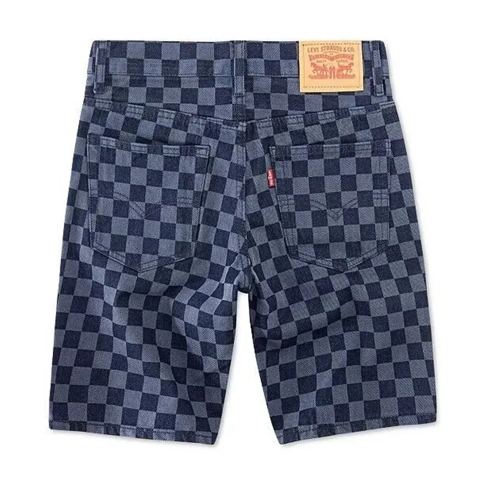 Levis 502 Boys Checkerboard Print Taper Fit Denim Shorts Size 16 Regular Check